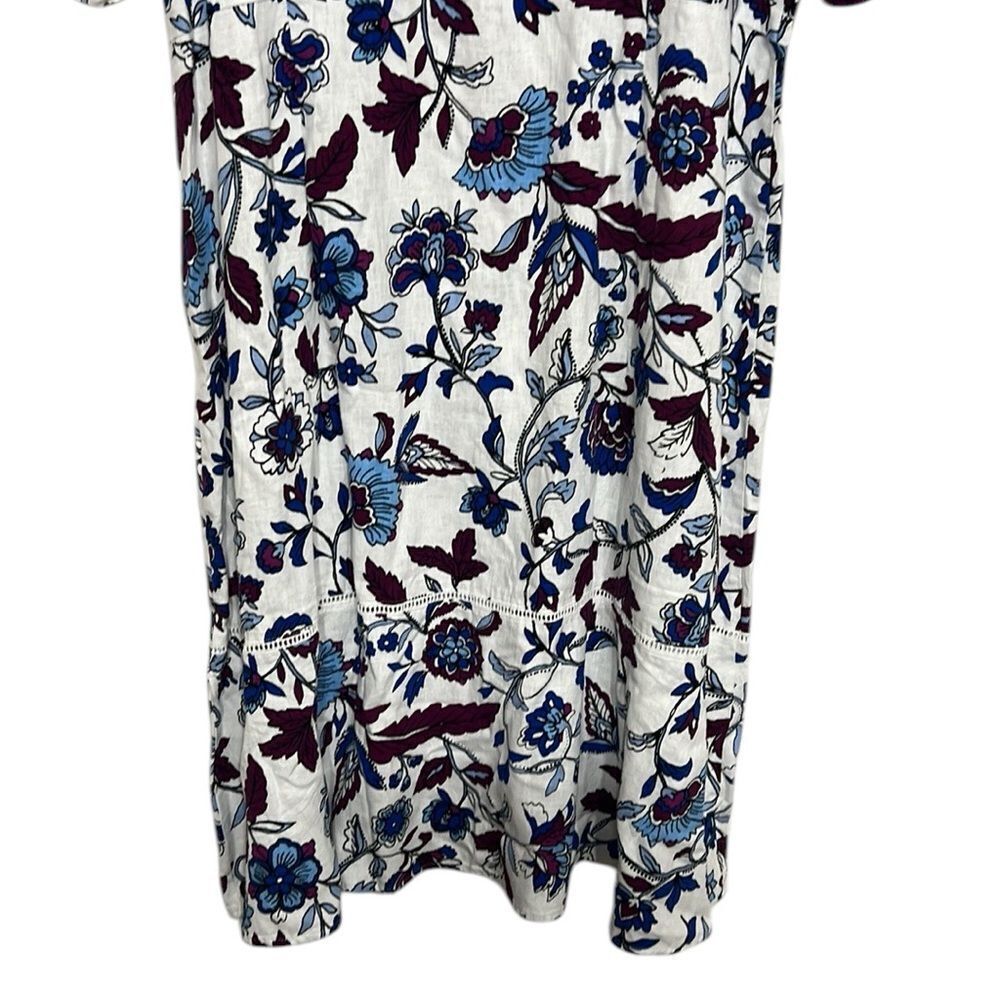 Floral Linen Dress Womens Size 18 White A-line Knee Length V-Neck Summer NEW - Picture 8 of 14